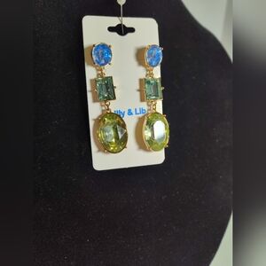 Lilly & Lib Gold and Blue Green Purple Dtone Statement Earrings